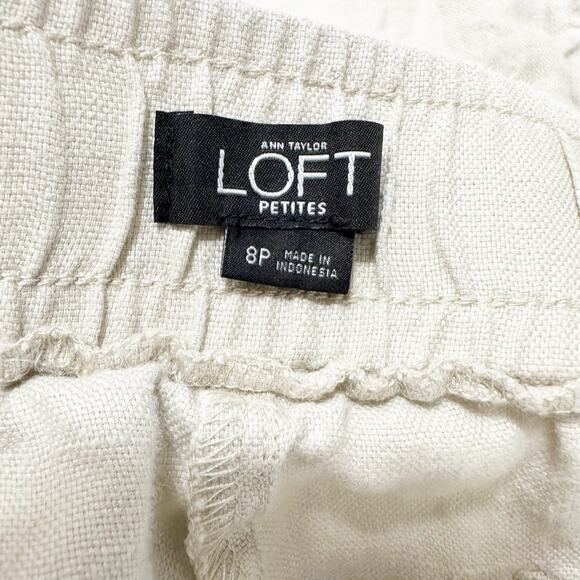 Ann Taylor LOFT Petites 100% Linen Wide Leg Pants 8P Beige Casual - Picture 4 of 6